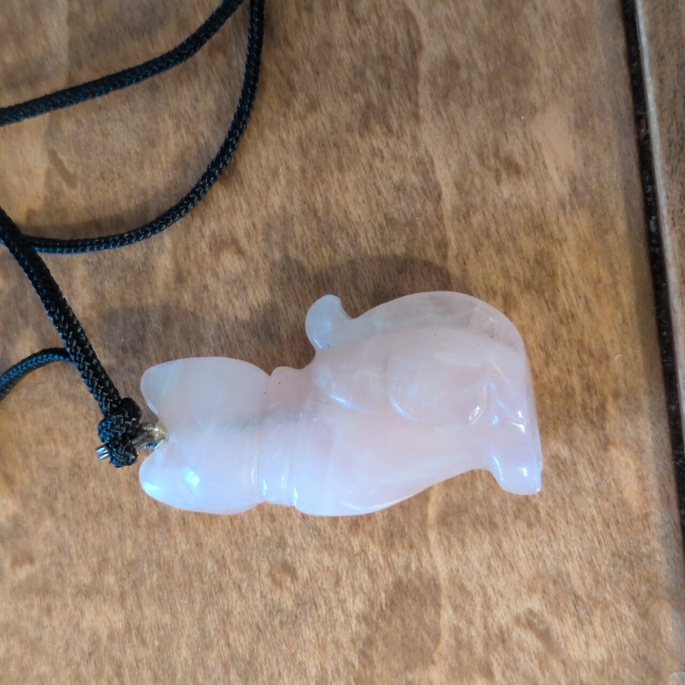 Rose Quartz Carved Cat Pendant Necklace with Black Cord - Picture 3 of 3